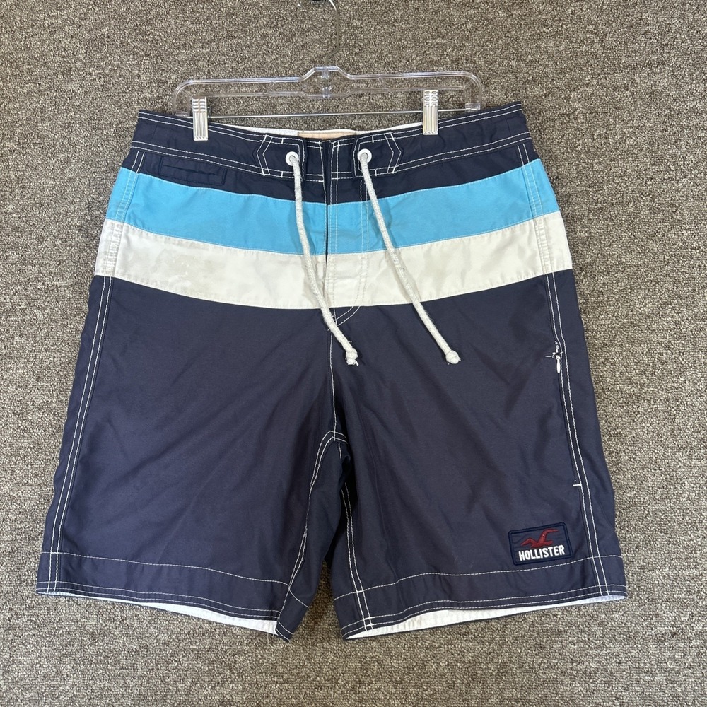 Hollister Retro Board Shorts Swim Trunks Large Blue Beach Waves